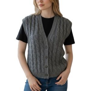 Pendleton Vintage Virgin Wool Cable Knit Gray Vest Size M